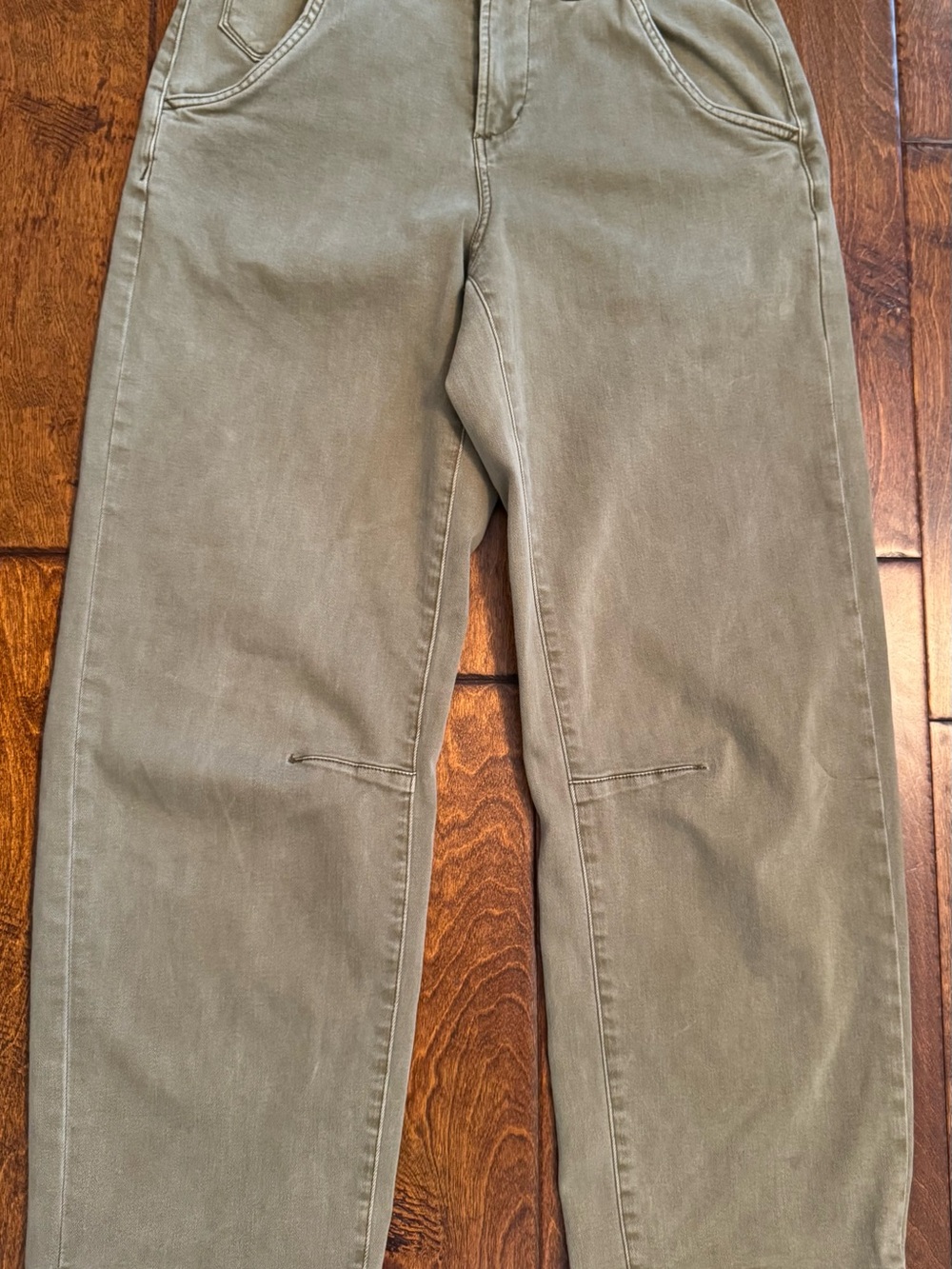 Dear John Olive Green High-Rise Barrel Leg Jeans Stretch Sz 27 Utility 26 Inseam - Picture 2 of 10